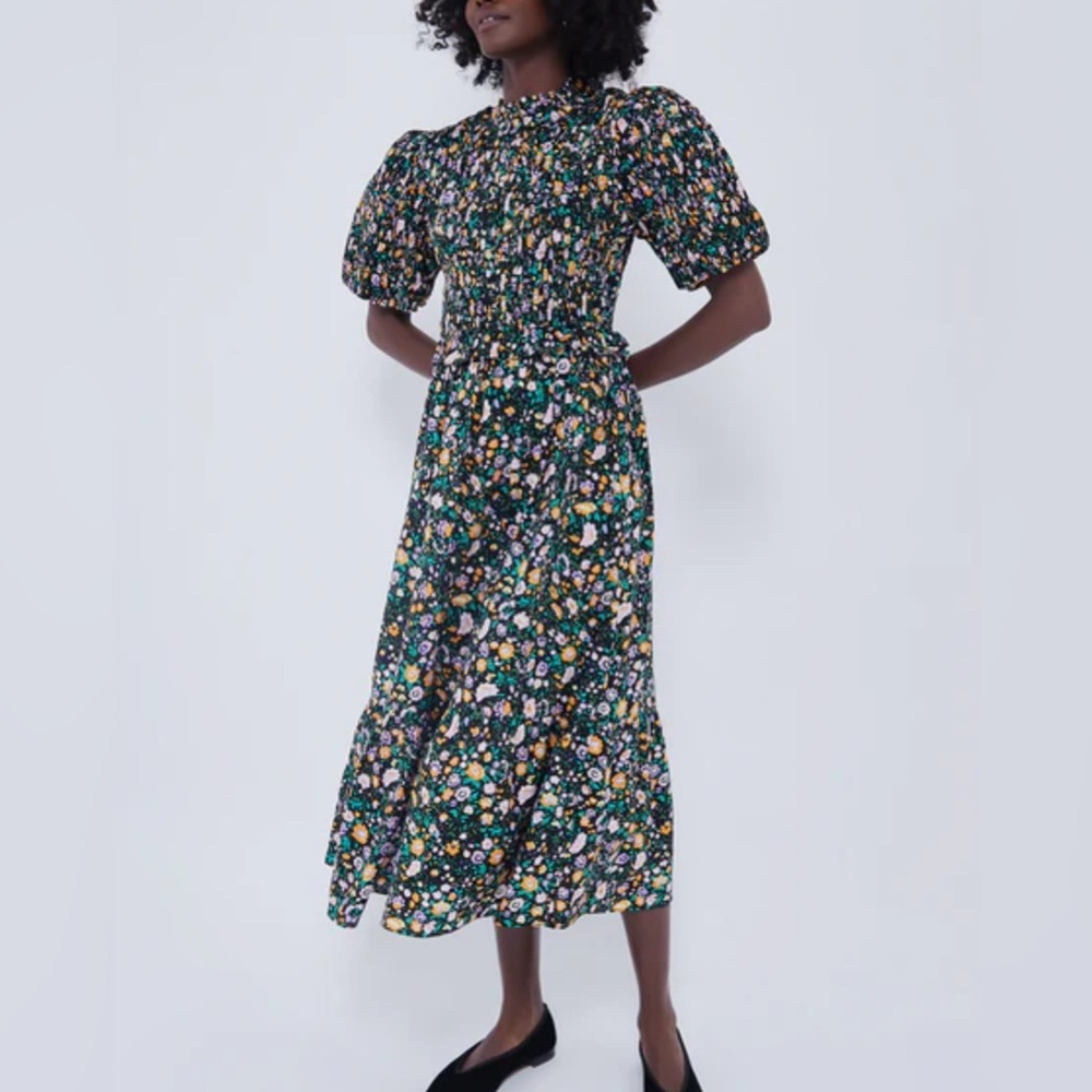 Tuckernuck Hyacinth House Black Multi Floral Smocked Samantha Midi Dress